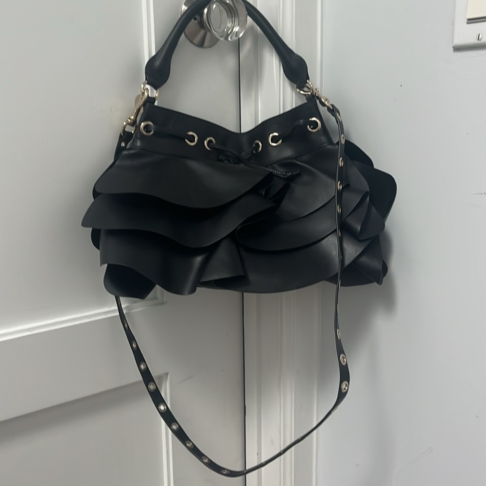 Valentino RED ruffle bag with long grommet strap